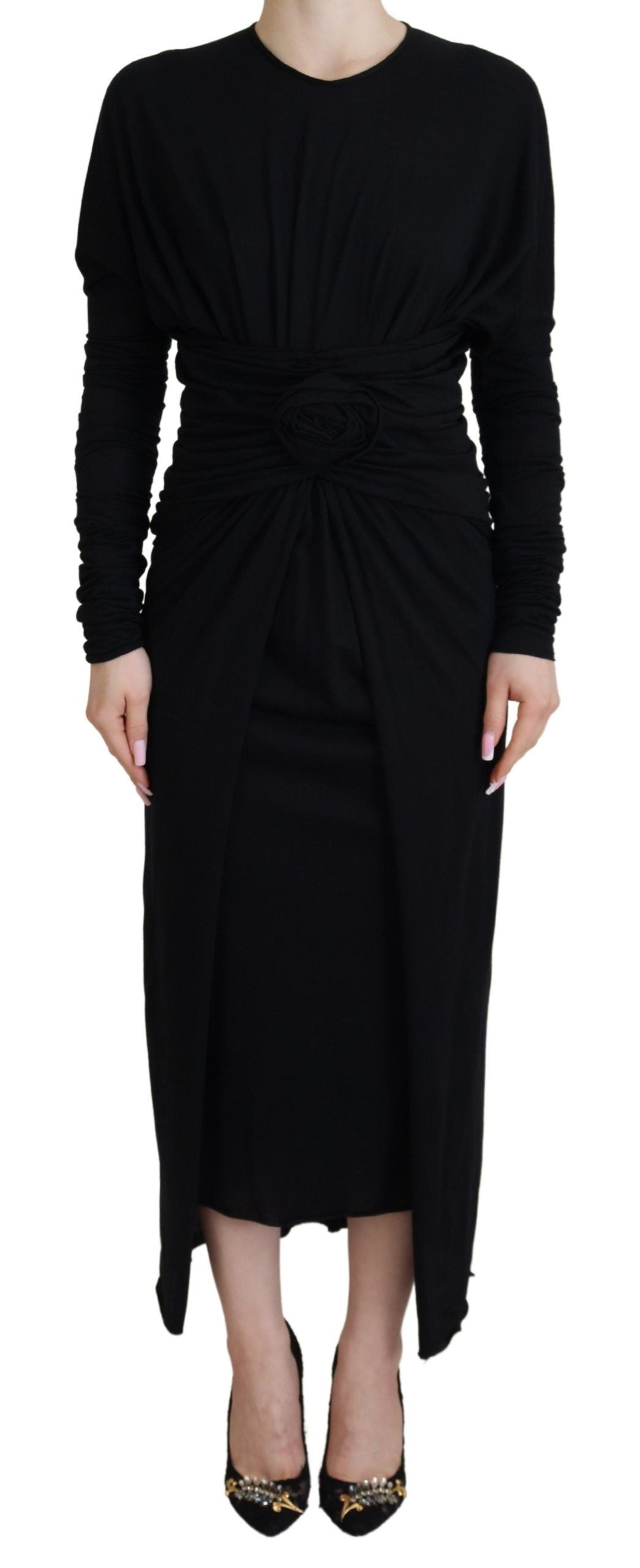 Long-Sleeve Wool Sheath Dress — Black