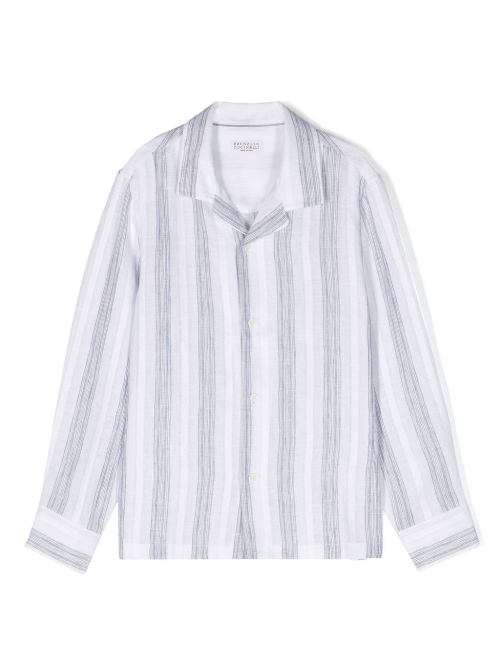 Camp-collar striped linen shirt - Grey