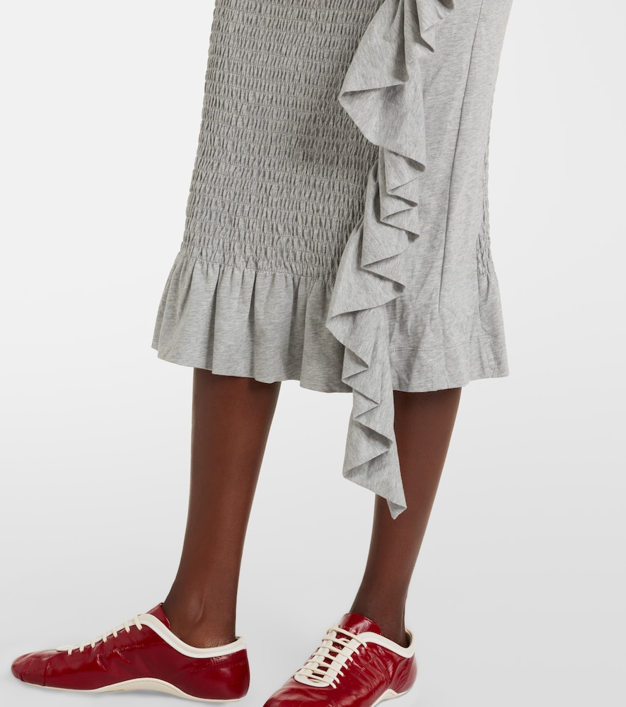 Ruffled smocked cotton midi skirt