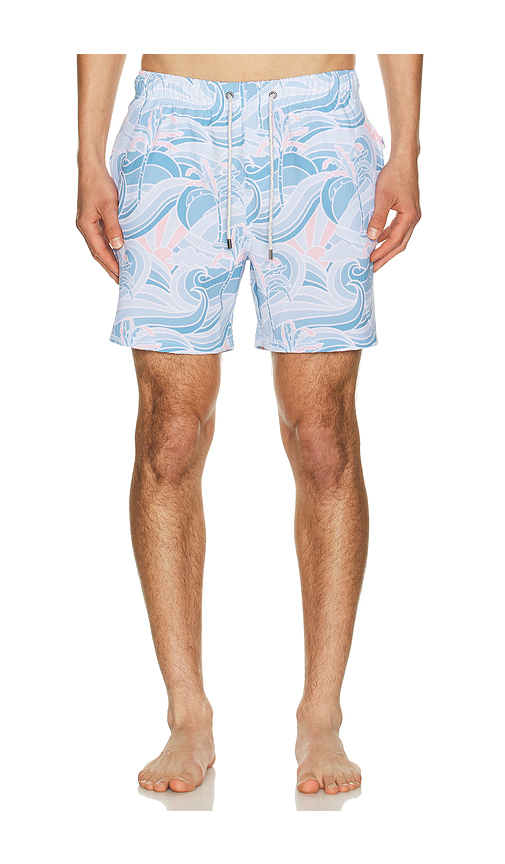 Vintage Summer Seersucker Stretch Volleys in Blue. L. Also in M, S, XL/1X, XXL/2X