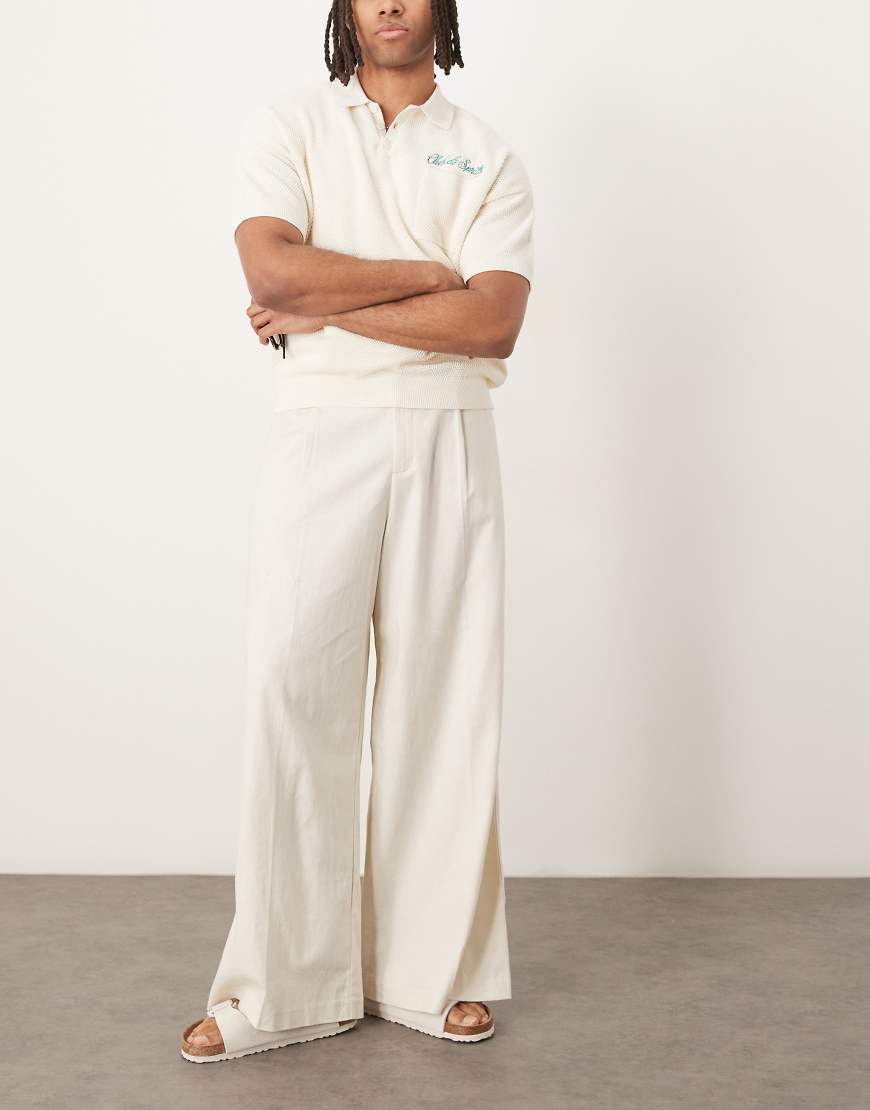 ASOS DESIGN smart extreme wide leg linen blend pants with front pleat in white