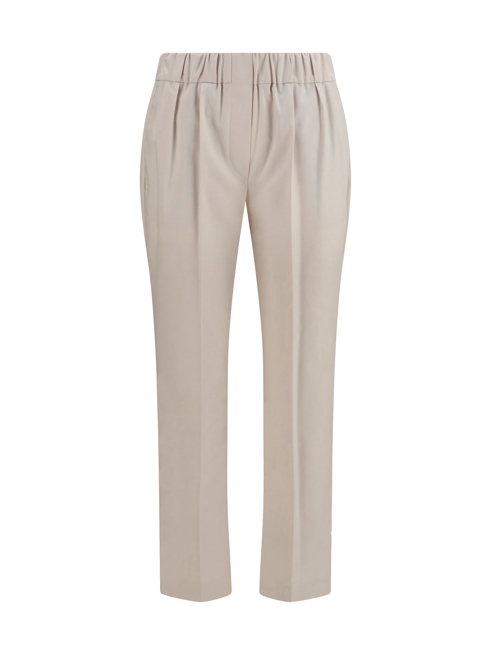Elasticated Cotton Trousers — Beige