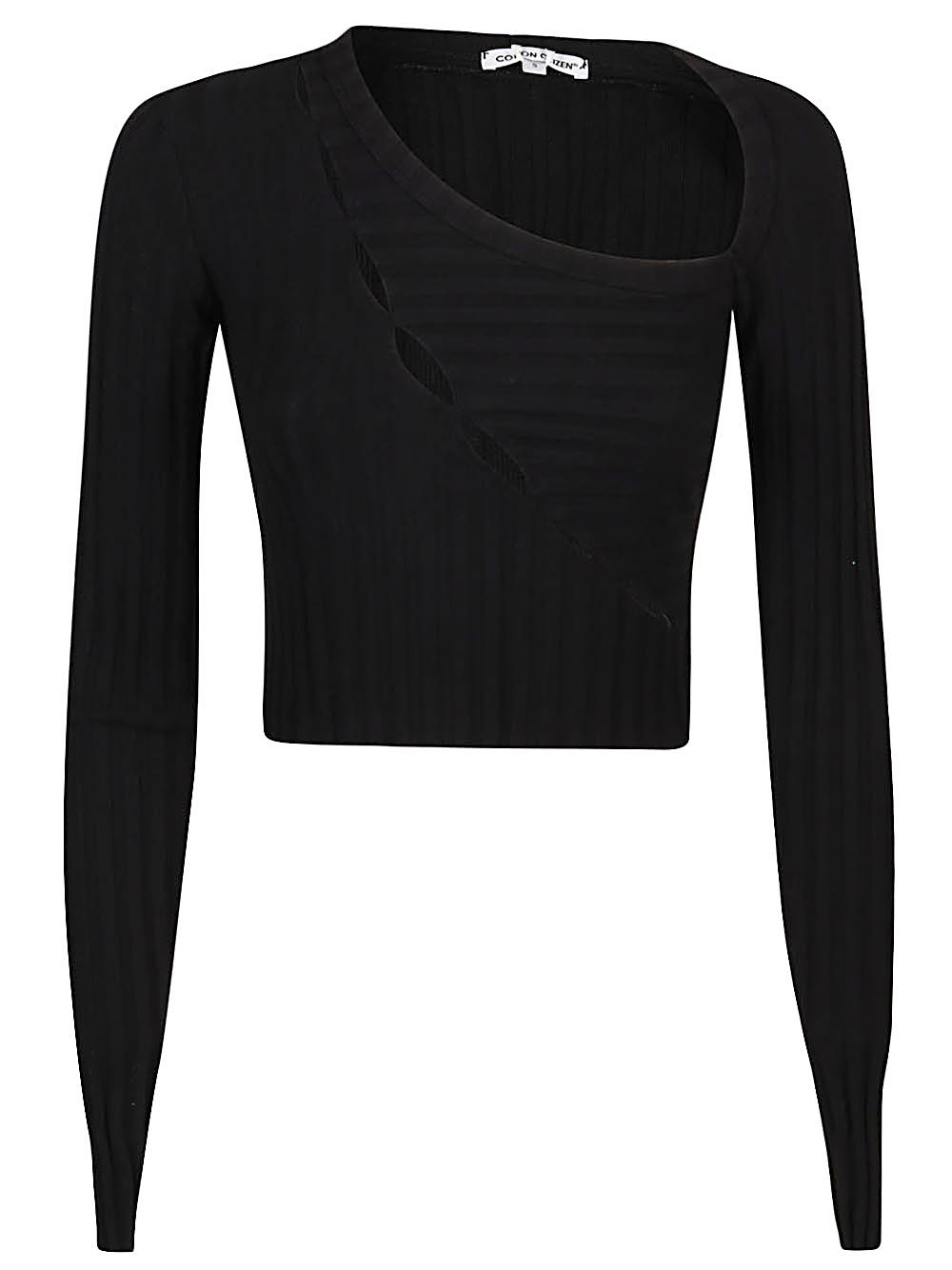 Black Black Asymmetrical Collar Crop Top
