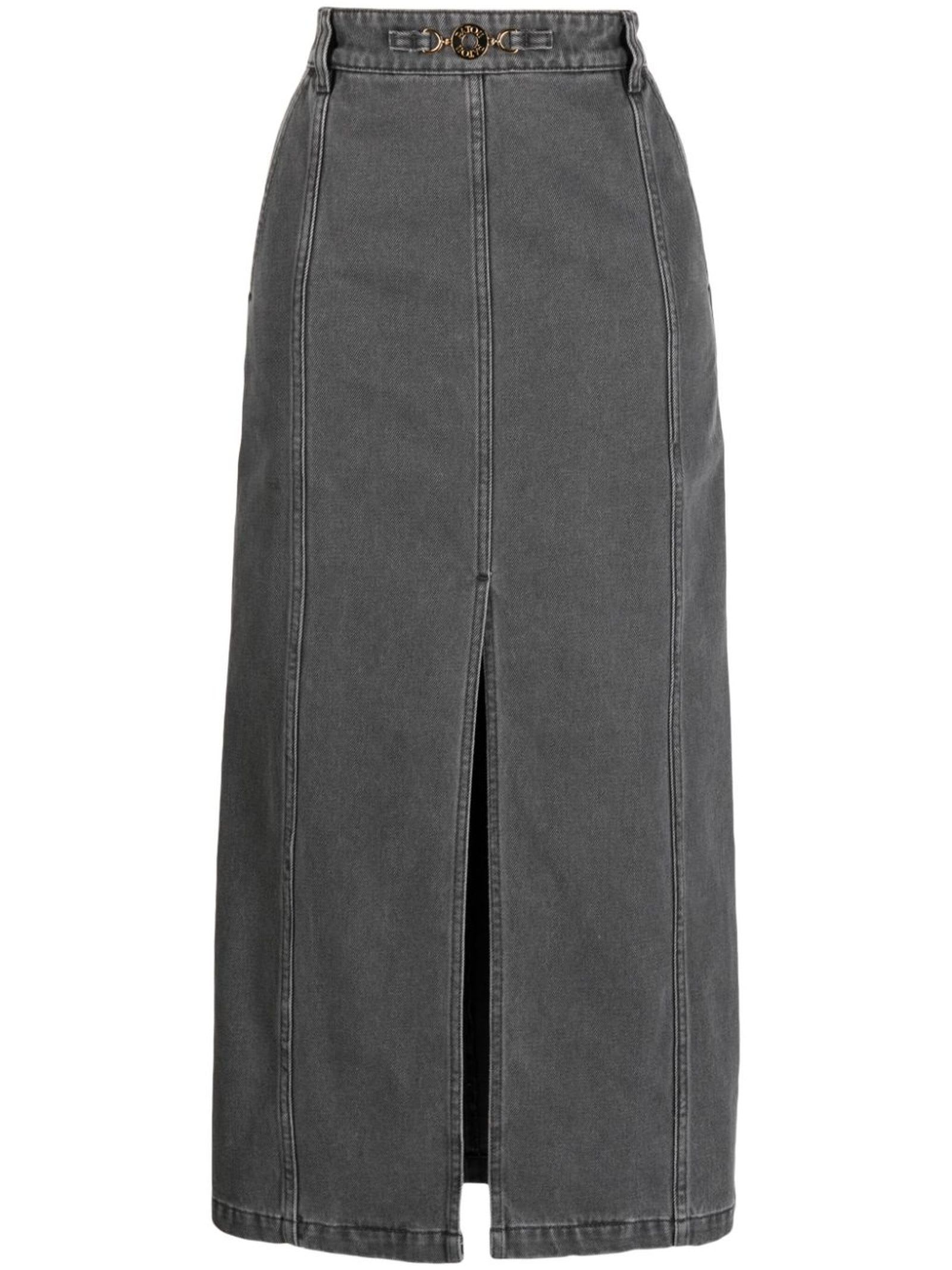 Medallion-embellished denim midi skirt - Grey