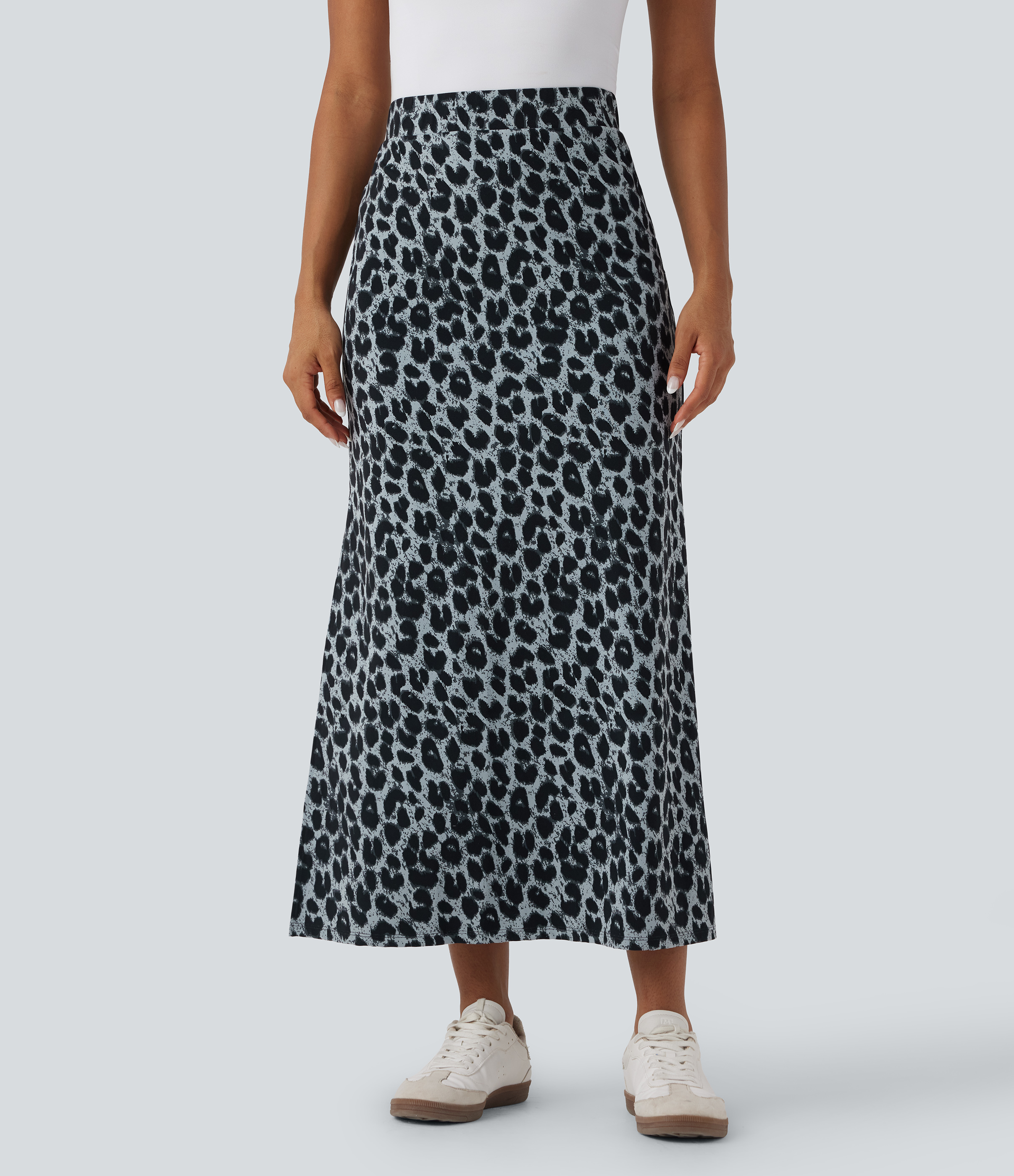 UltraSculpt™ Leopard Print High Waisted Split Maxi Casual Skirt  - Moonshadow Leopard
