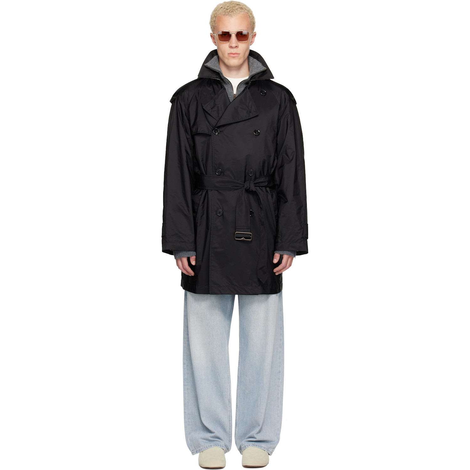Black Mid-length Nylon Leadenham Trench Coat