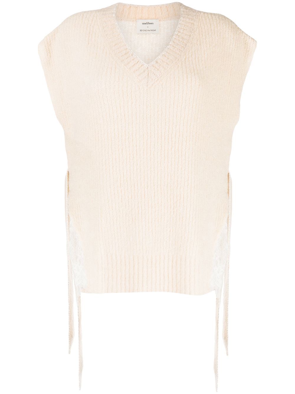 V-neck sheer-detail knit top - Neutrals