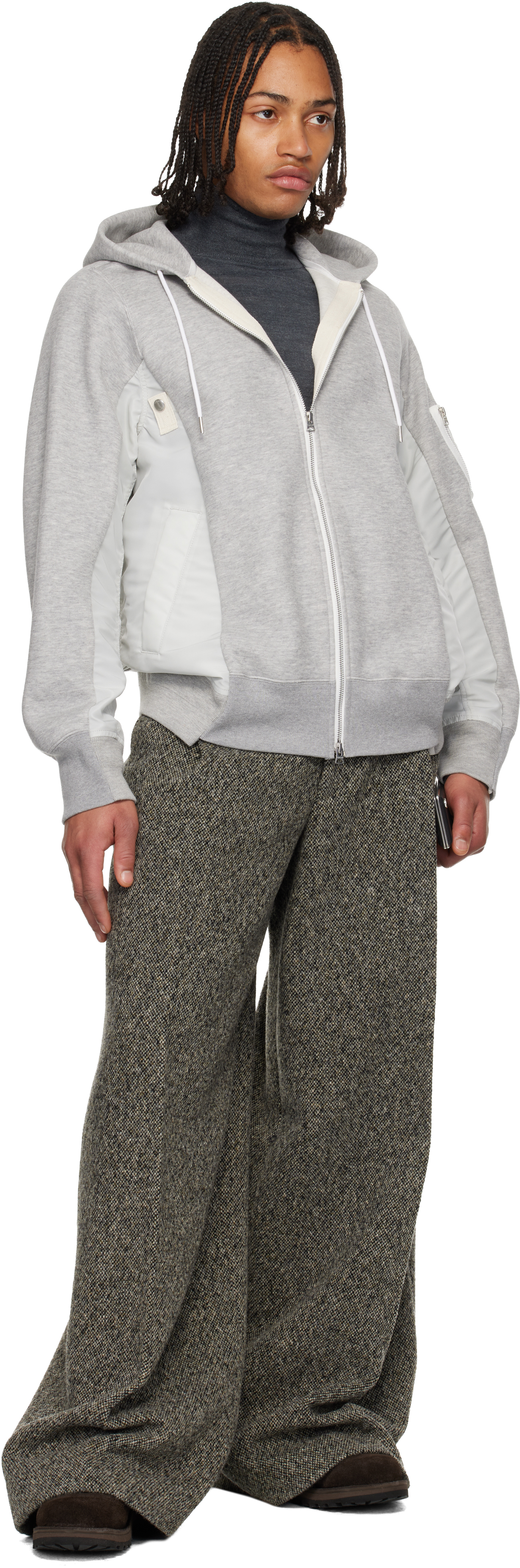 Gray Sponge Sweat & Nylon Twill Hoodie