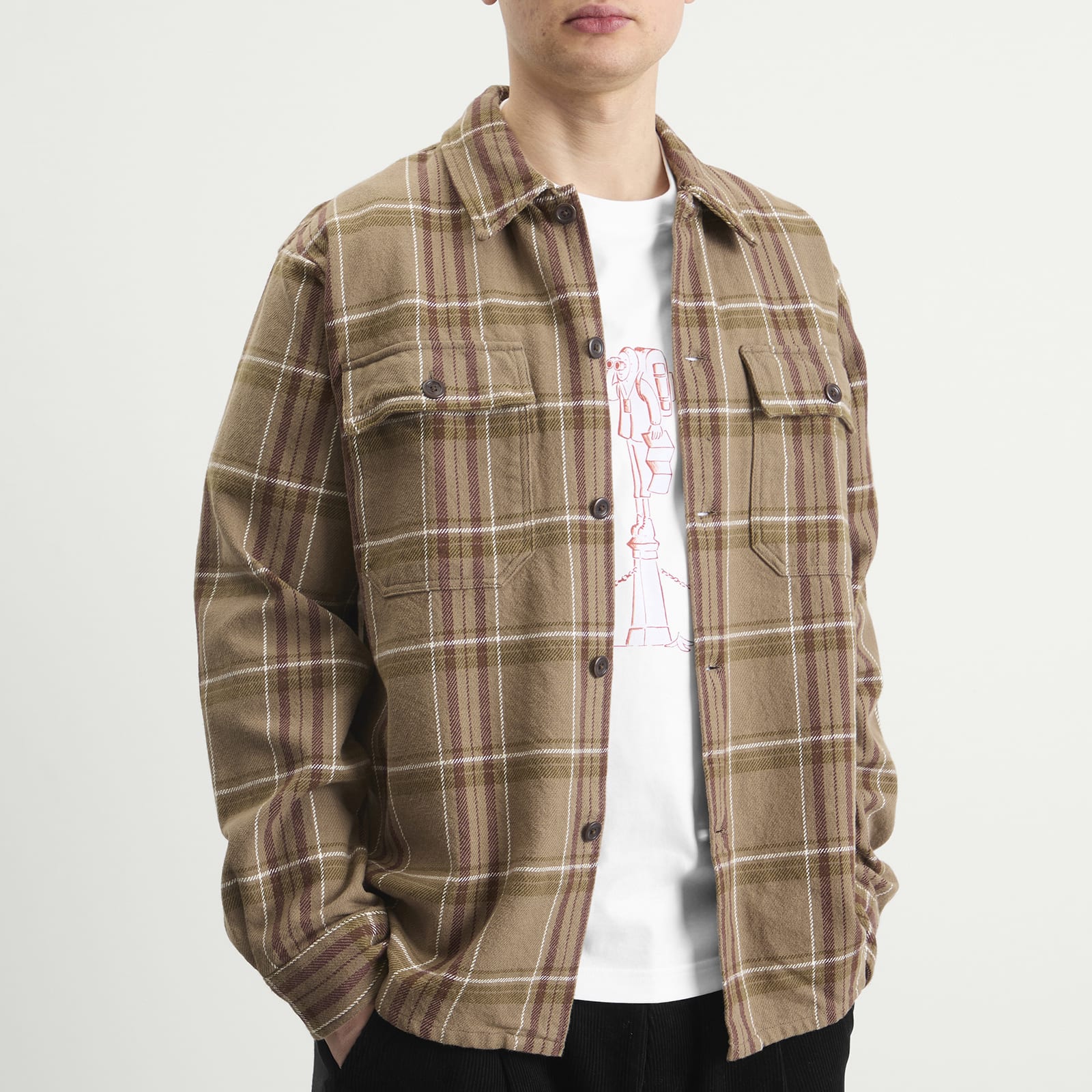 Men's Hjalmer Heavy Twill Check Overshirt Walnut