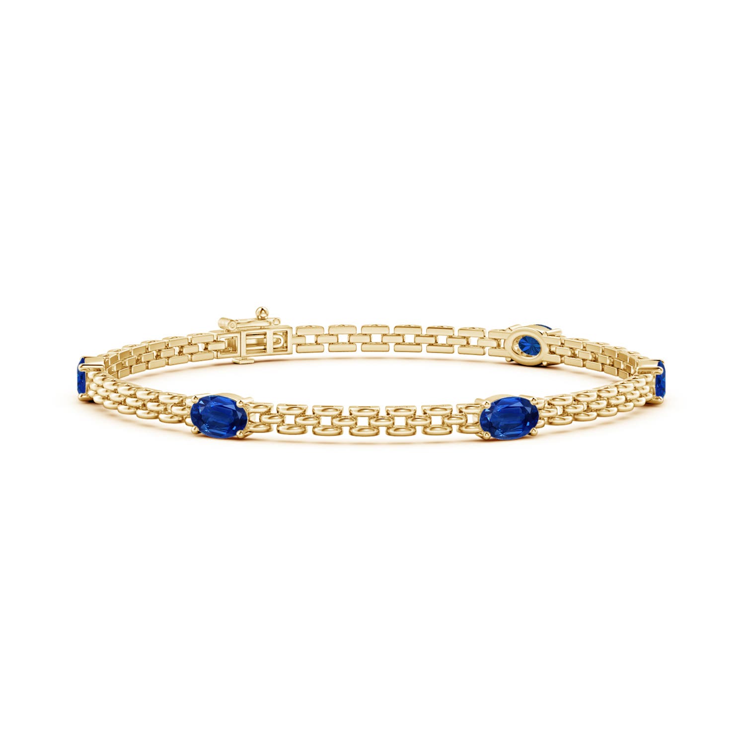 Angara 3.0 Carats Five Stone Oval Sapphire Station Link Bracelet in 14K Yellow Gold
