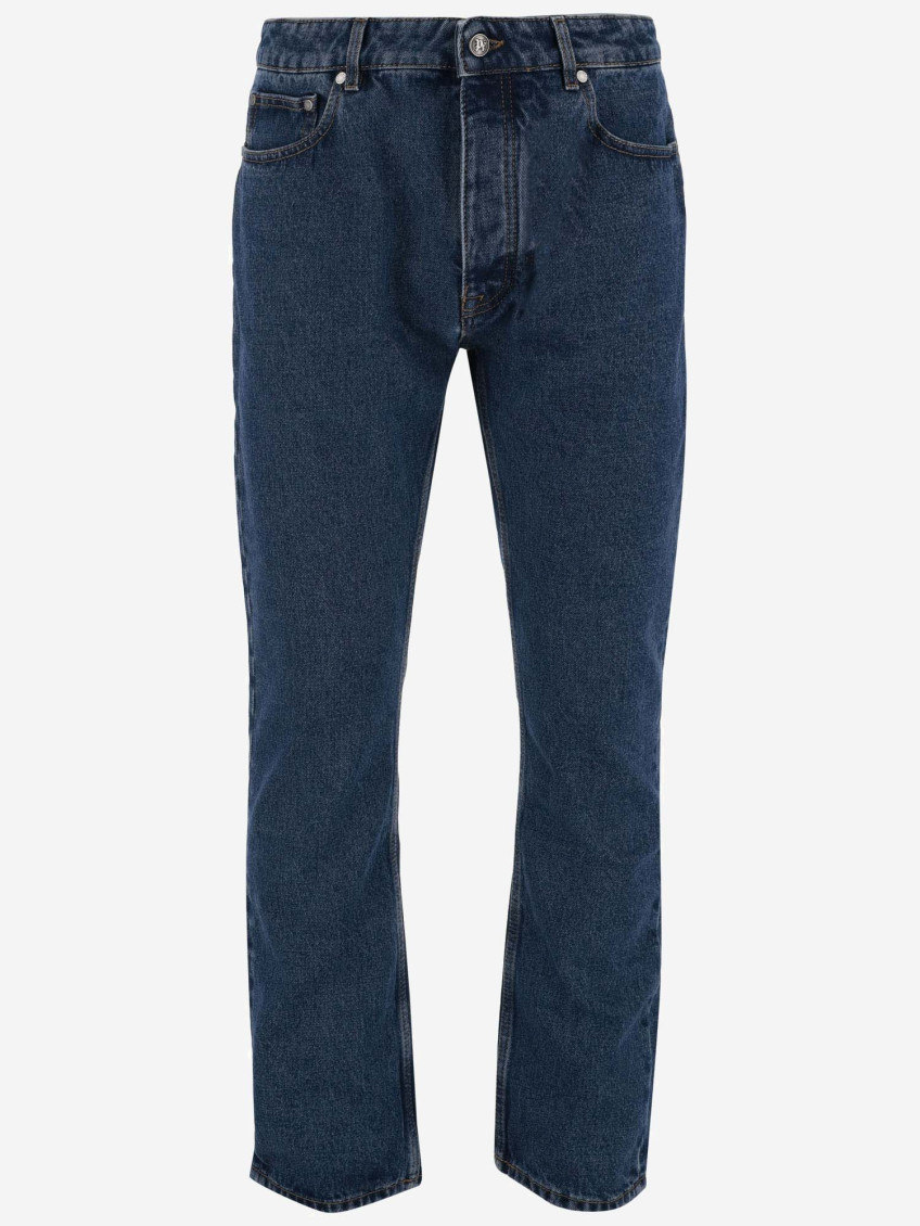 Monogram-embossed straight-leg jeans - Blue