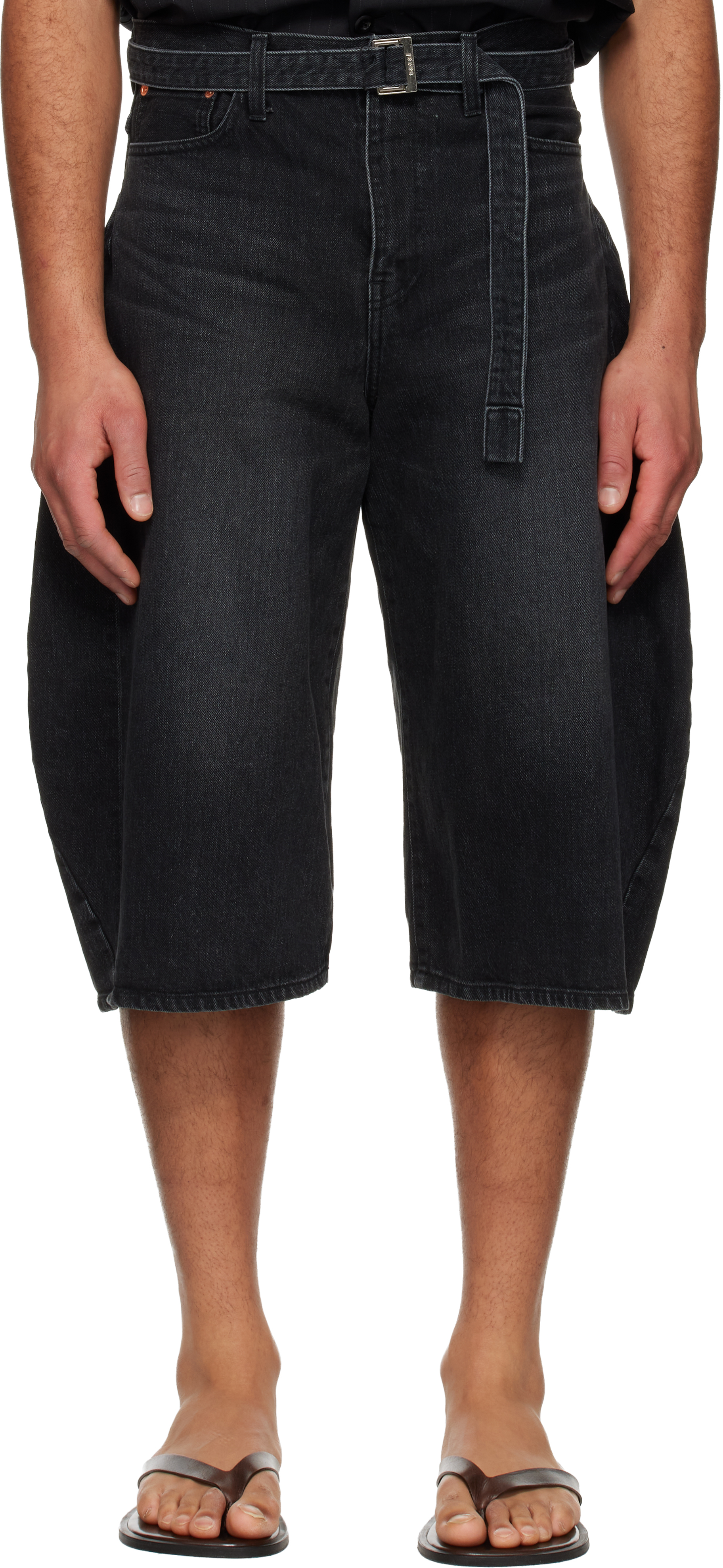 Black Faded Denim Shorts