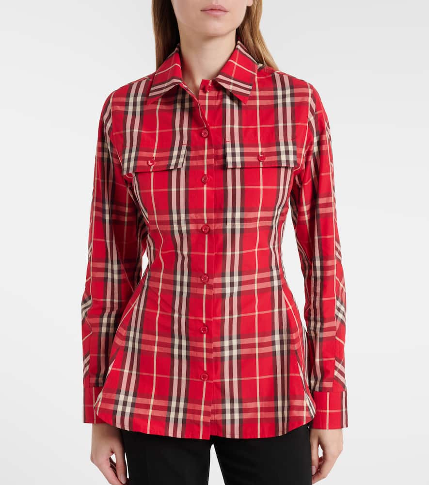 Check peplum cotton shirt
