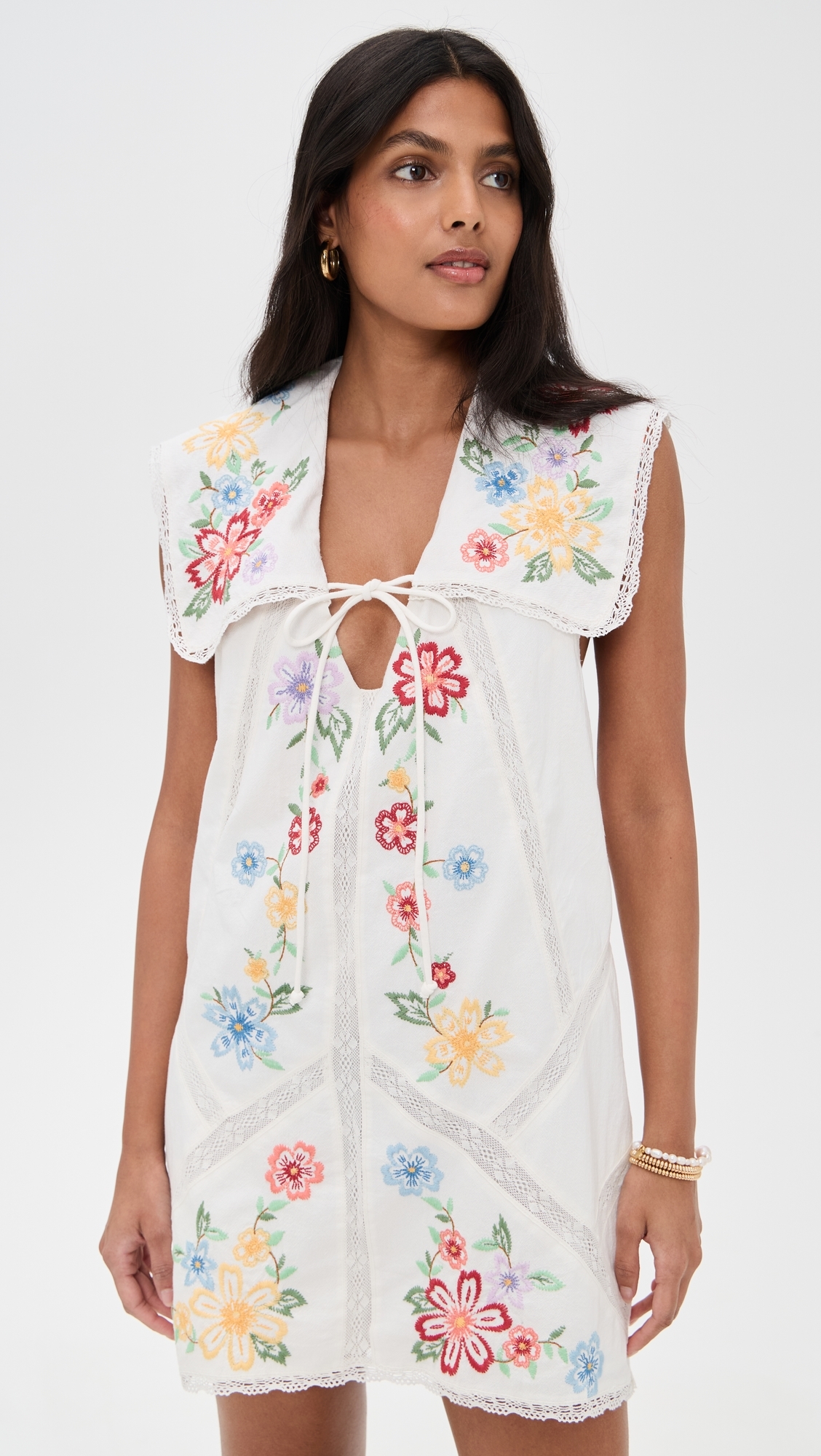 Free People Willow Embroidered Mini Dress Ivory
