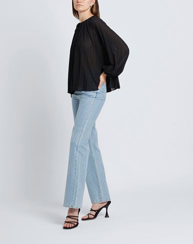 Pleated Chiffon Top Woman Top Black Size 8 Recycled polyester