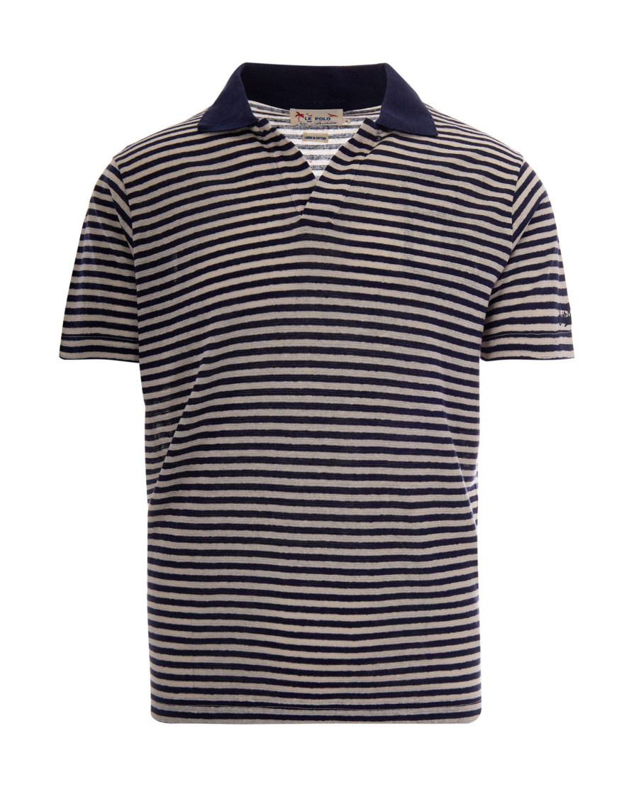 Navy Blue Stripes Shirt Collar Polo