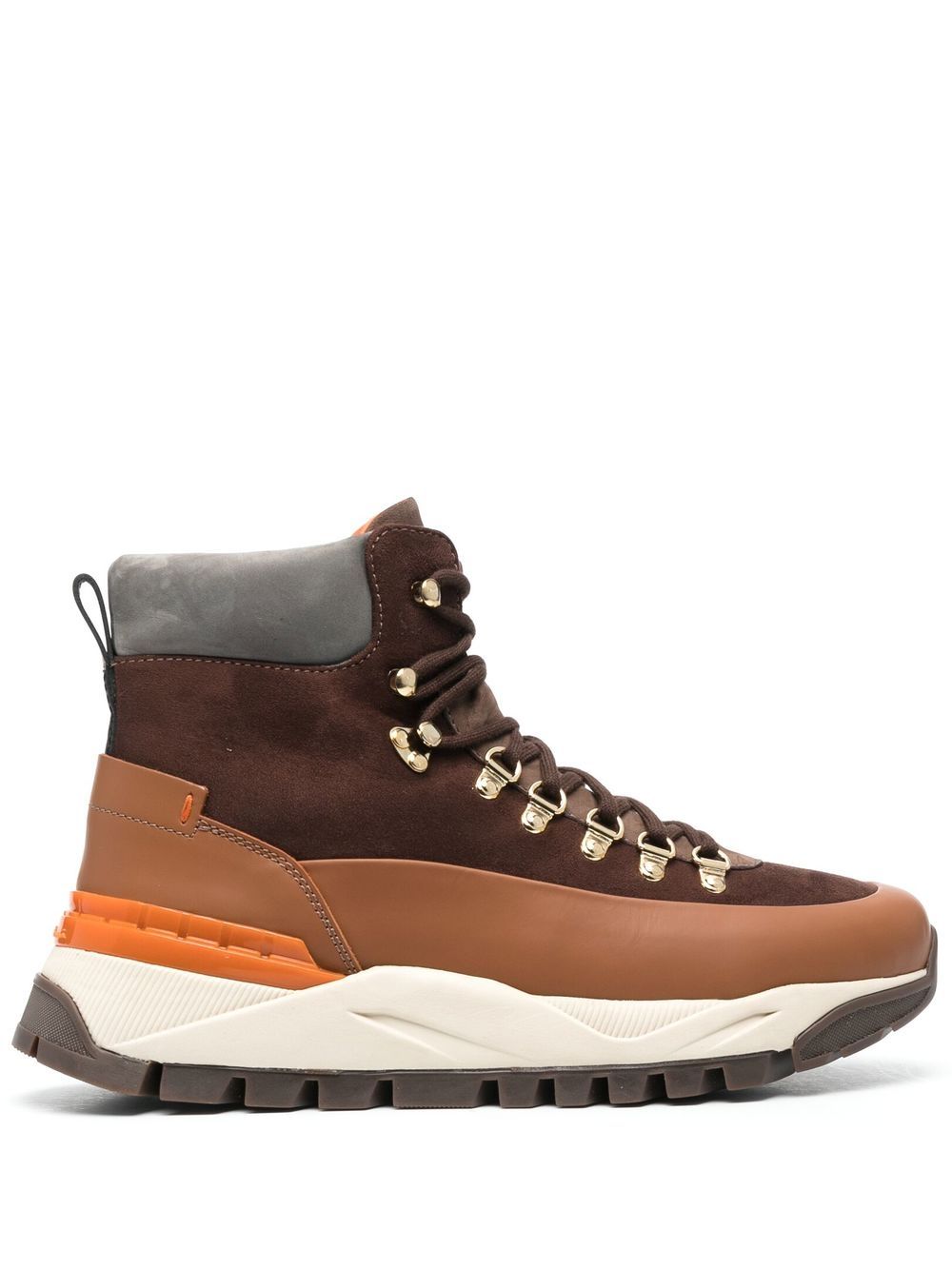 Contrast-panel lace-up hiking boots - Brown