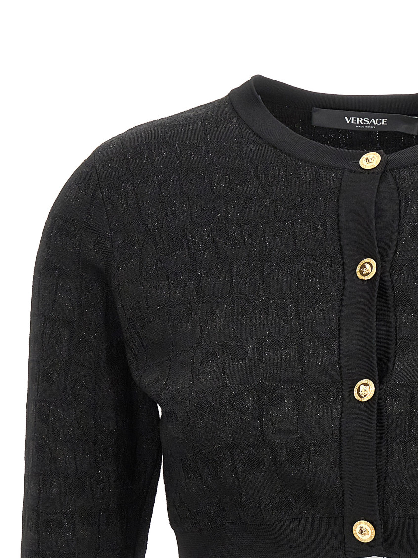 -Crocodile-Effect Cardigan Maglioni Nero-Donna