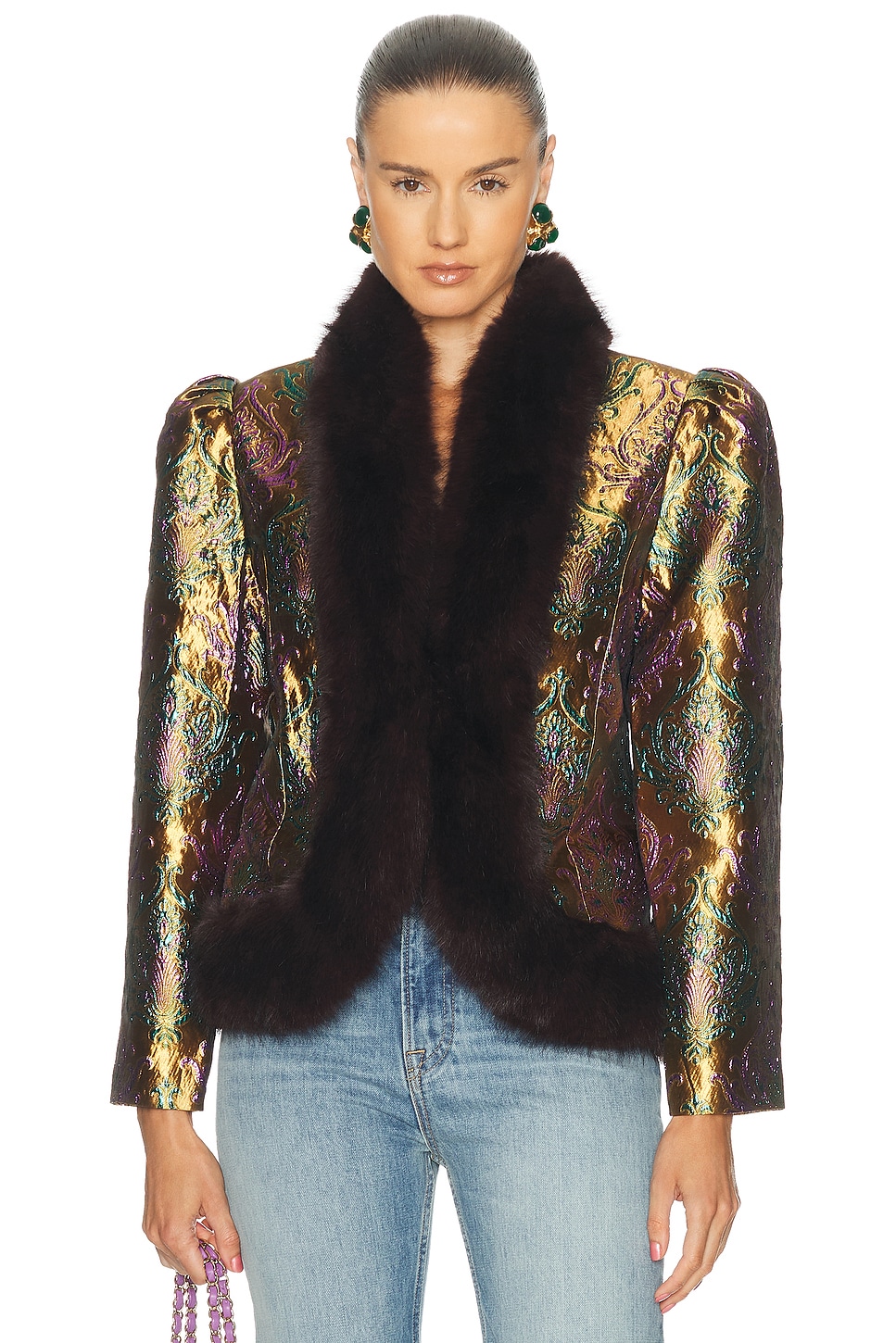 Retrofete Delphina Brocade Jacket in Metallic Gold