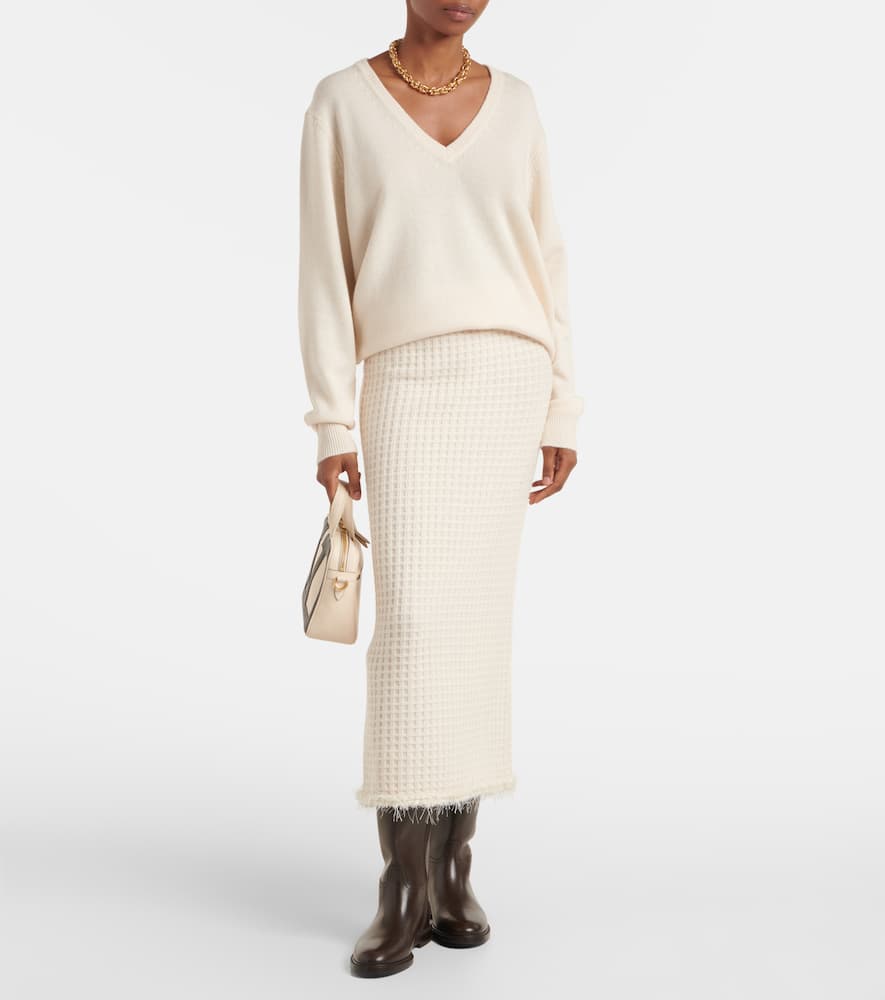 Distressed wool and cashmere pencil skirt