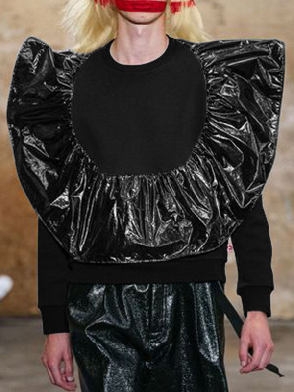 Mens Ruffle Patchwork Long Sleeve T-Shirt SKUK91172 - Black / S