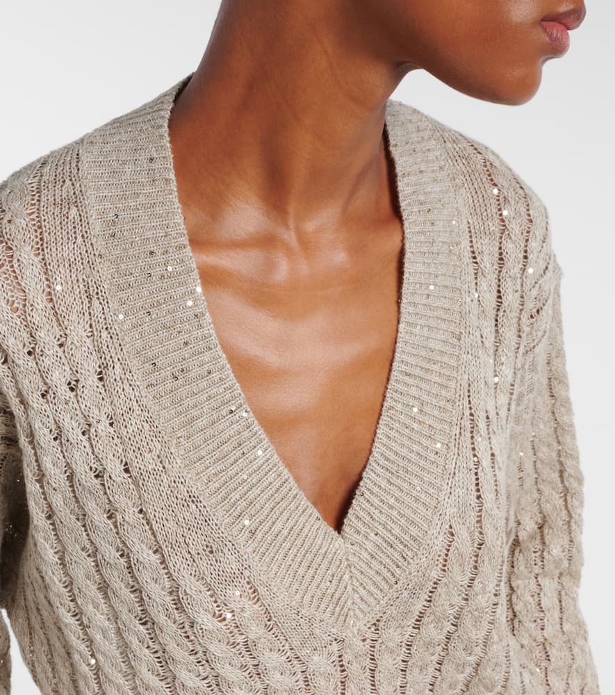 Sequined linen-blend sweater