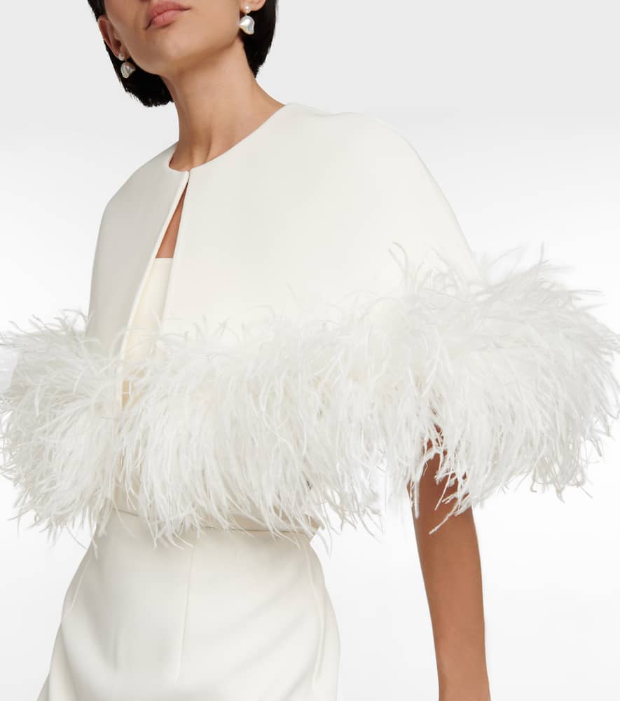 Bridal feather-trimmed crêpe midi dress