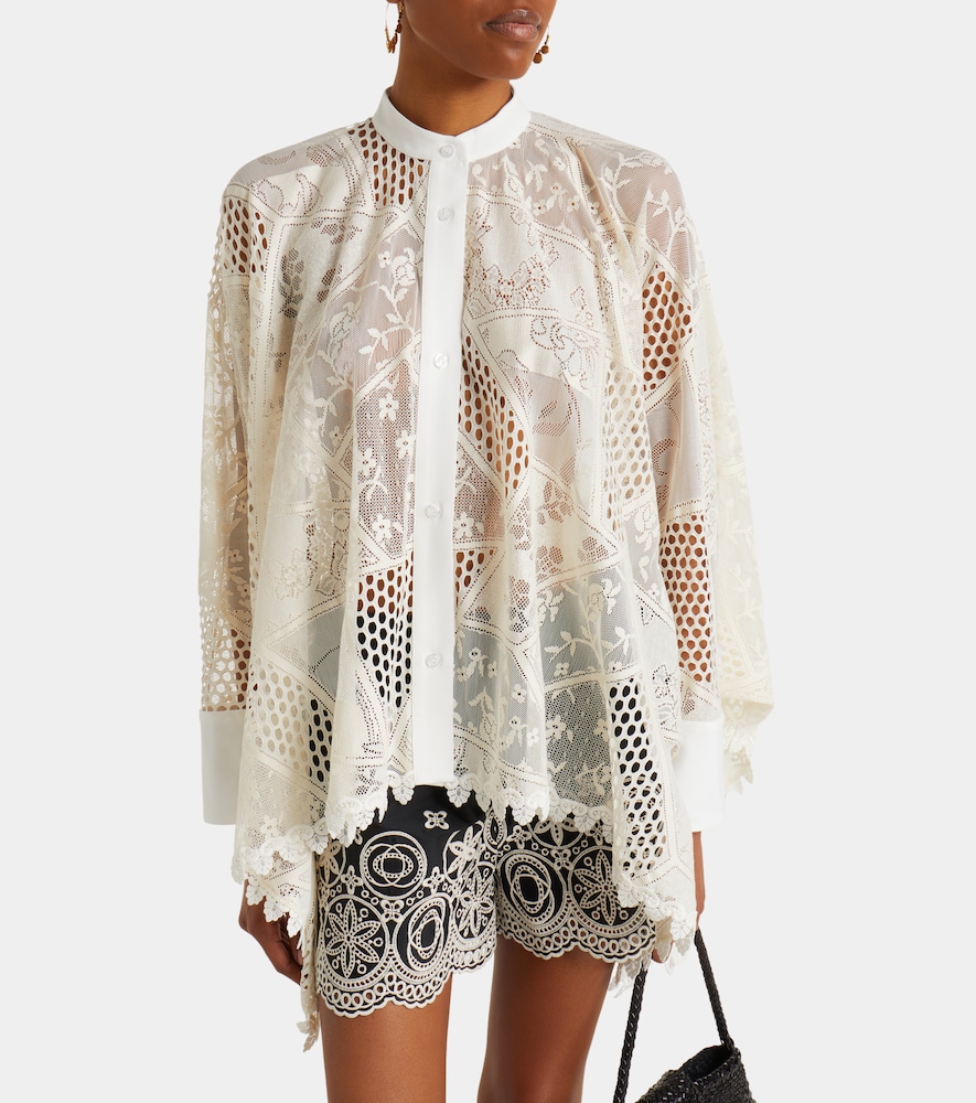 Foulard cotton-blend lace shirt