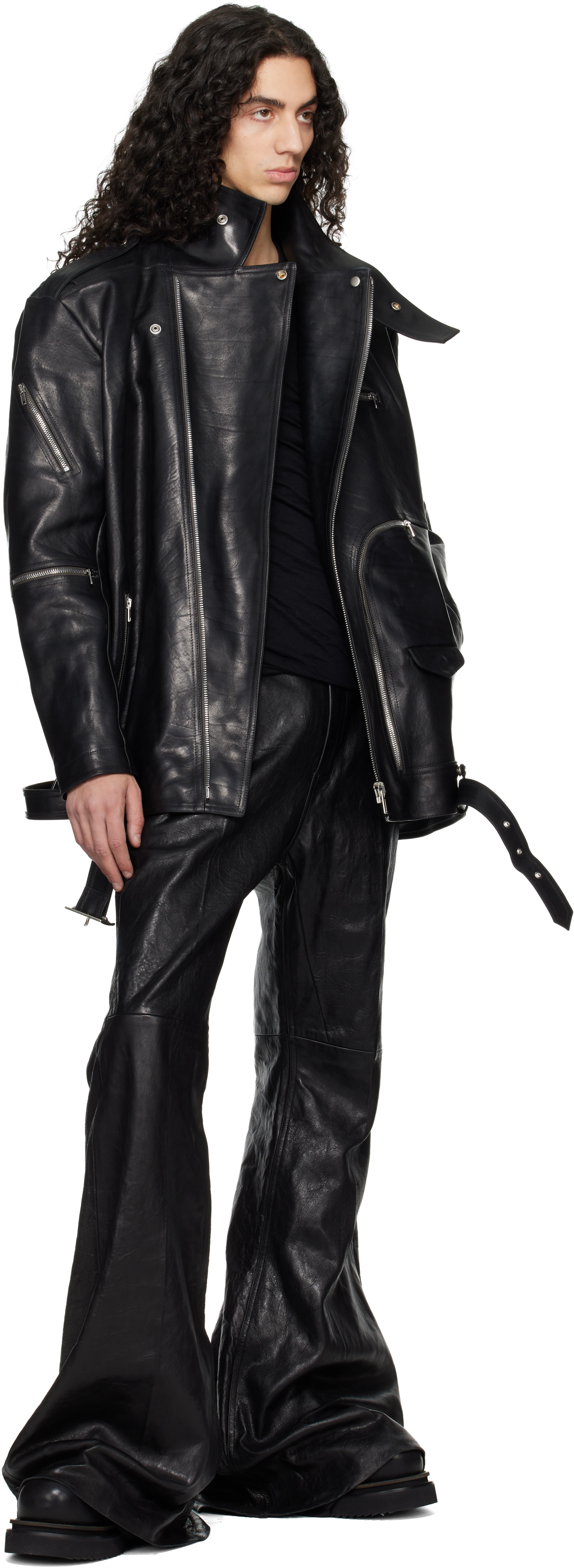 Black Temple Bolan Bootcut Leather Pants