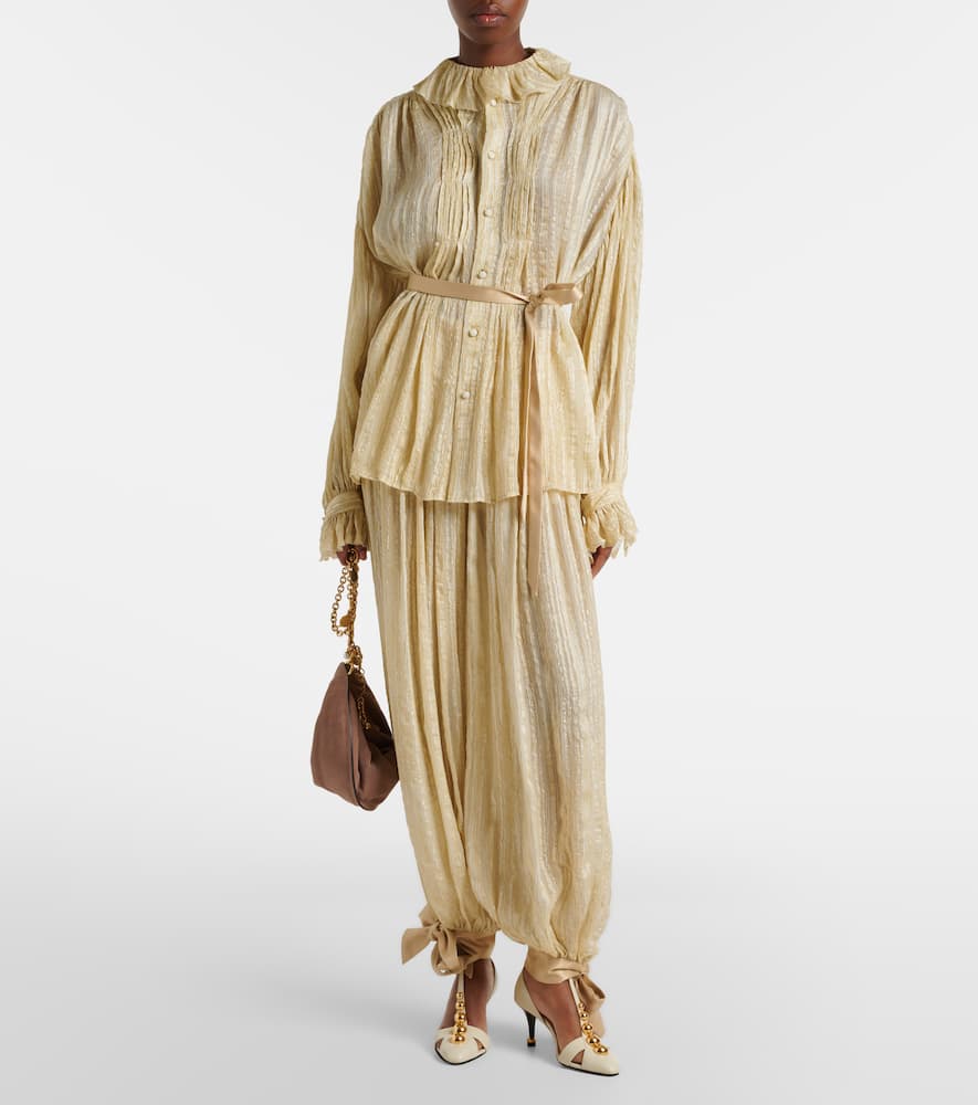 Pleated silk-blend blouse