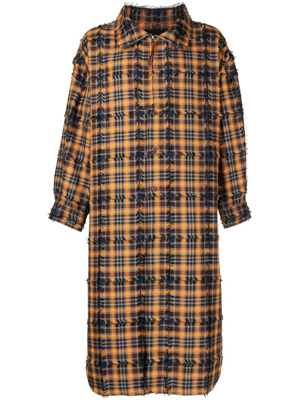 Urdu checked frayed coat - Orange