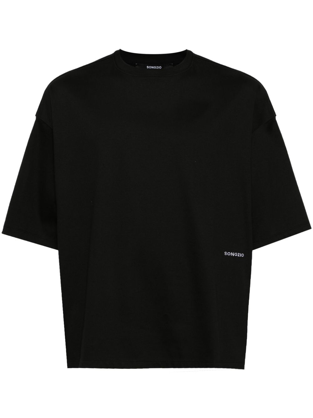 Logo-embroidered panel-detail T-shirt - Black