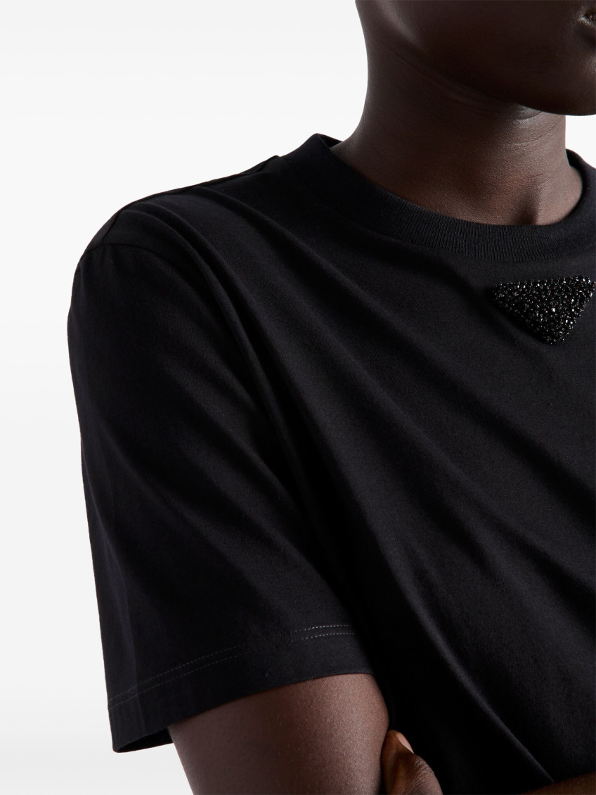 Black Embroidered-triangle Jersey T-shirt