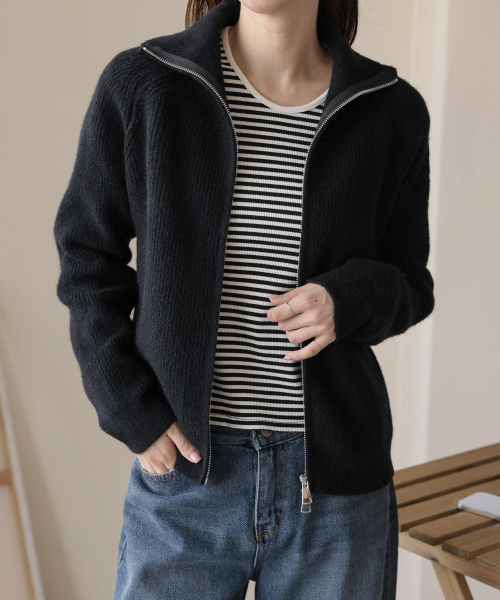 Two-way zip-up daily soft knit cardigan 3 colors