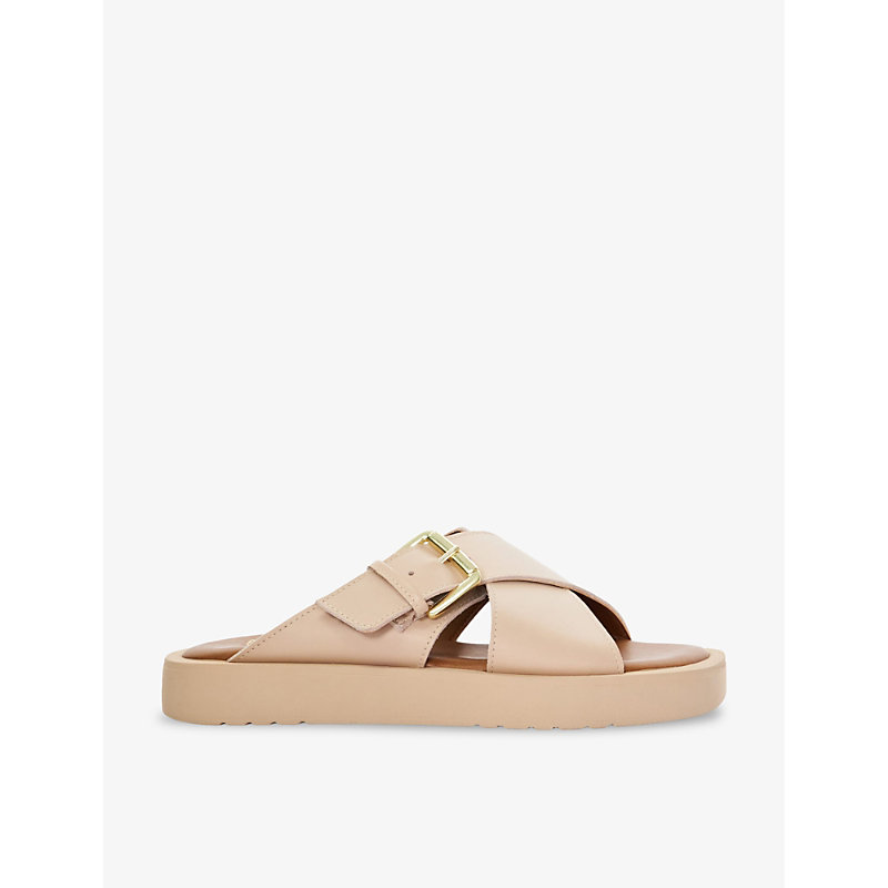 Womens Blush-leather Liquorice Buckle-embellished Leather Sandals