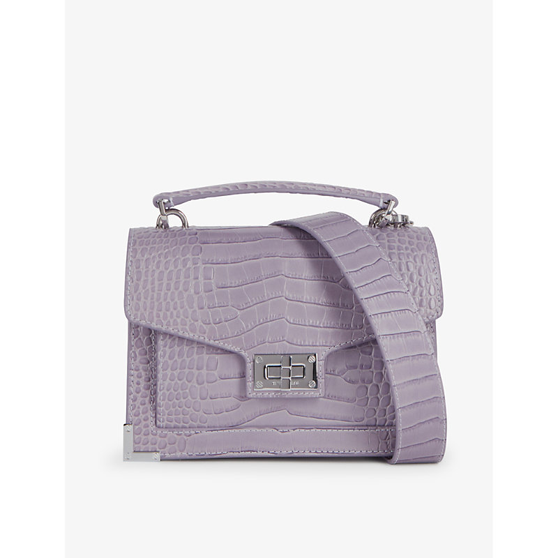 Womens Light Purple Small Emily Crocodile-effect Leather Cross-body bag 
