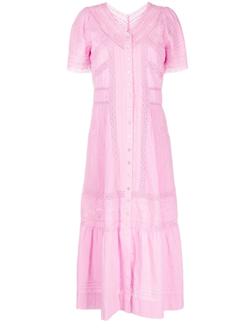 Embroidery-detail ruffled midi dress - Pink