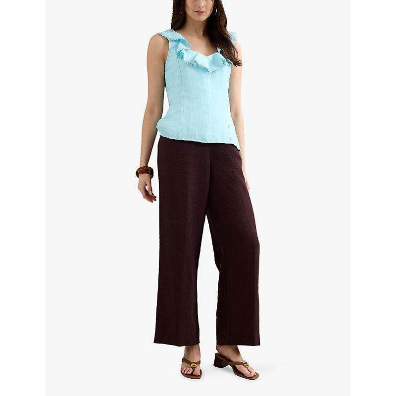Womens Rhona Ruffle-Trim Linen-Blend Top