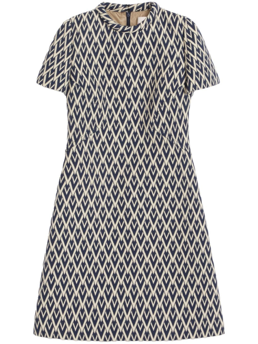 All-over Patterned Short-sleeved Mini Dress