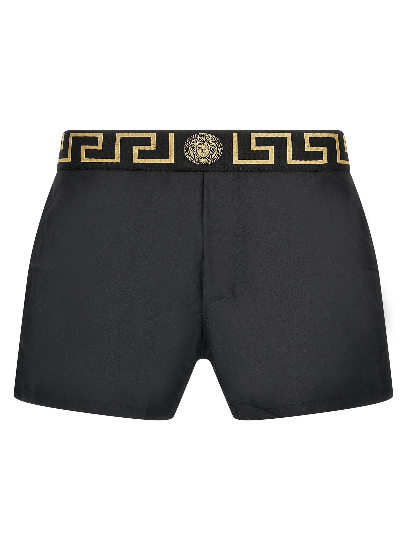 Greca Waistband Swim Shorts — Black