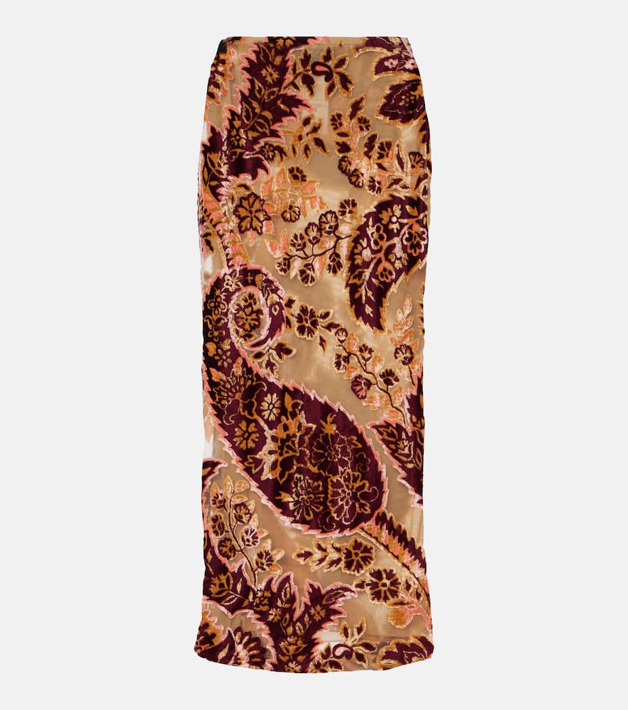Paisley jacquard velvet midi skirt