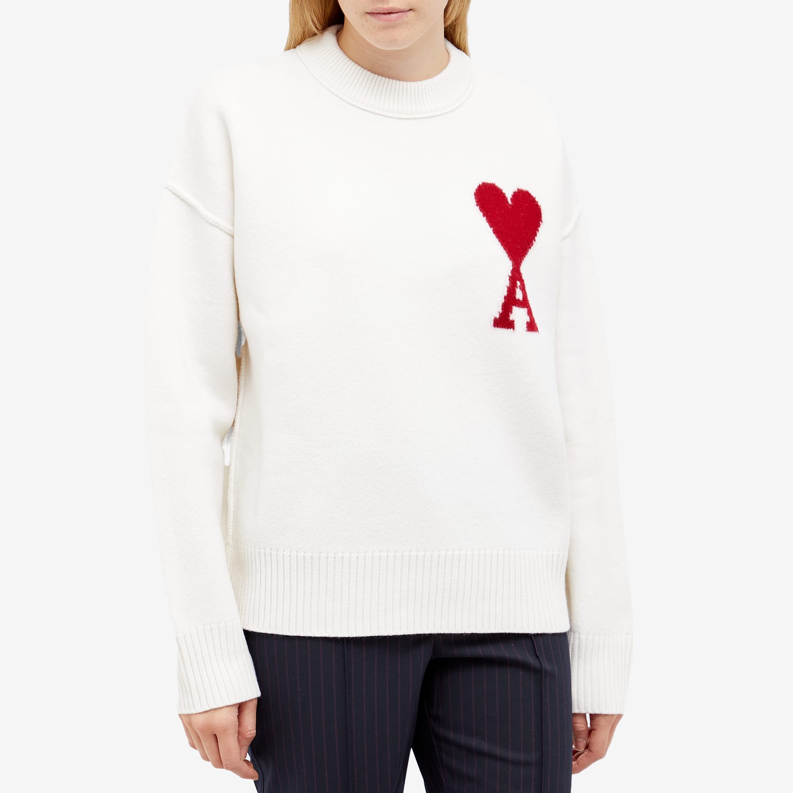 AMI ADC Large Crew Knit Sweater in White