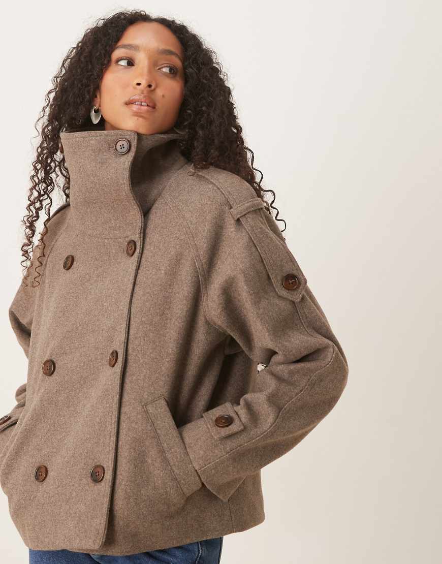 Formal cropped trench coat in mushroom melange-Brown