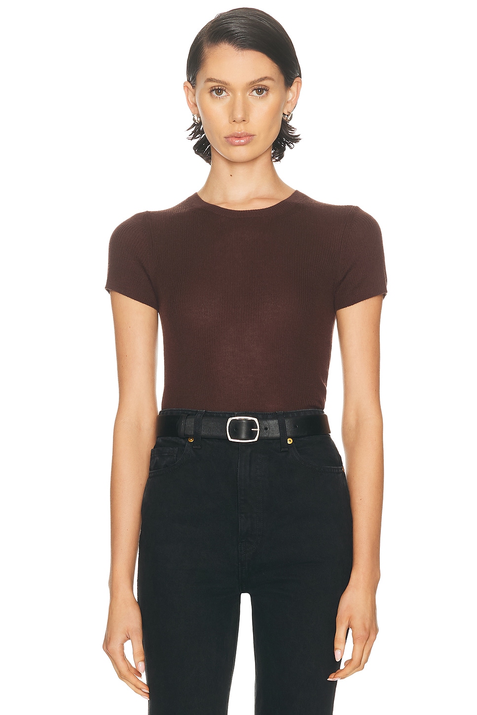 Eterne Rib Stitch Cashmere Baby Tee in Bone - Cream.  XS/S also in