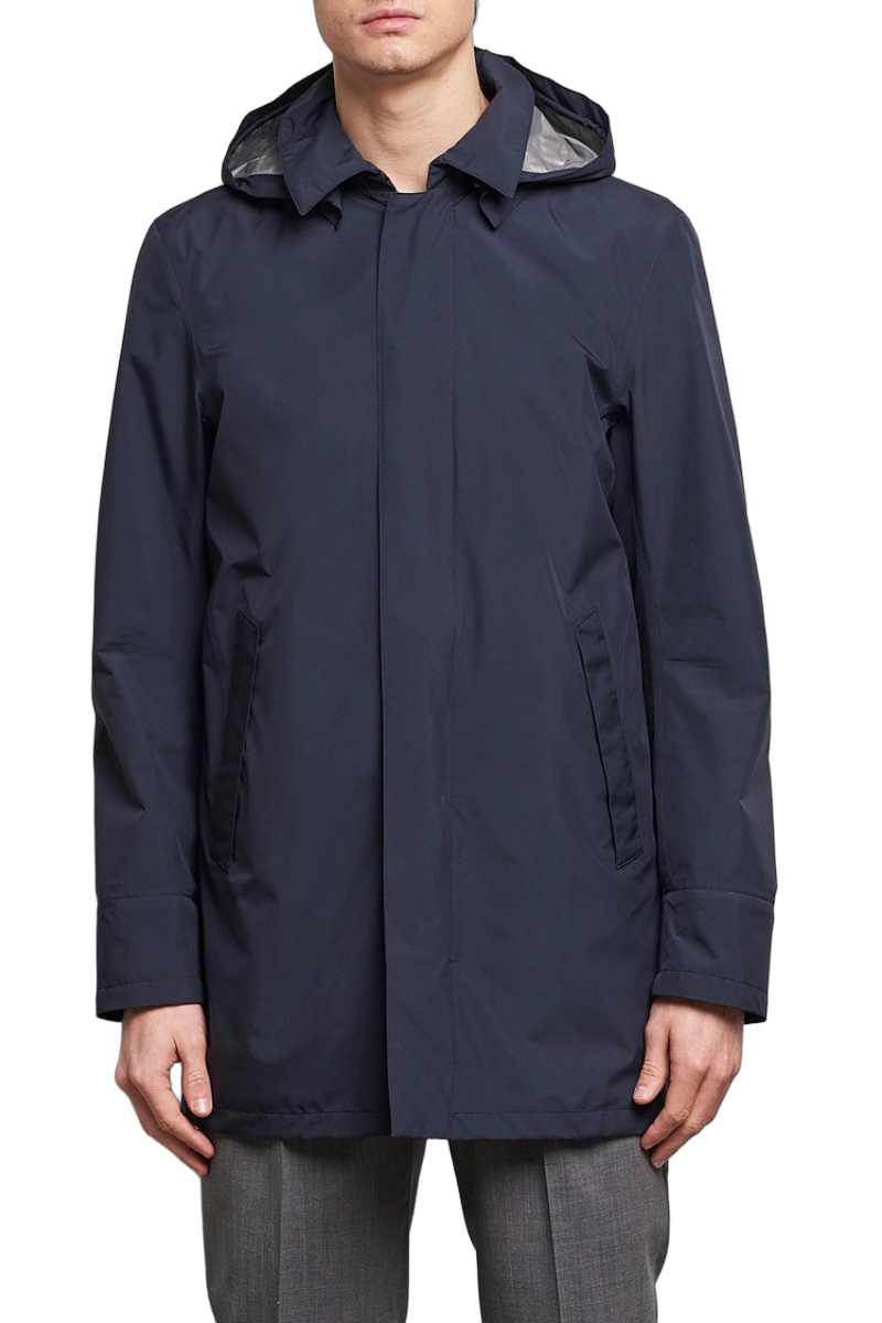 Hooded Rain Coat Coat — Navy