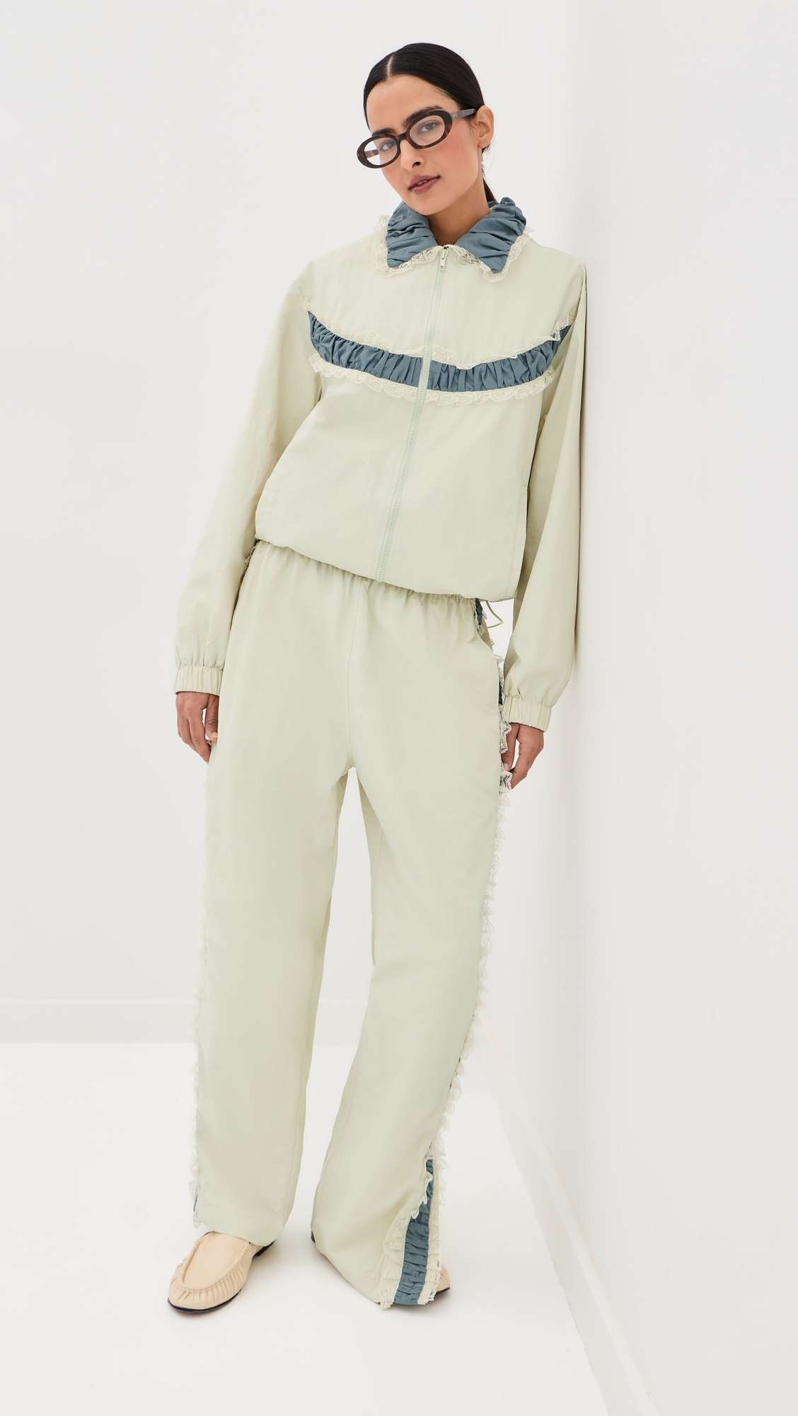 Kennedy Ruched Stripe Track Jacket Ivory/Blue