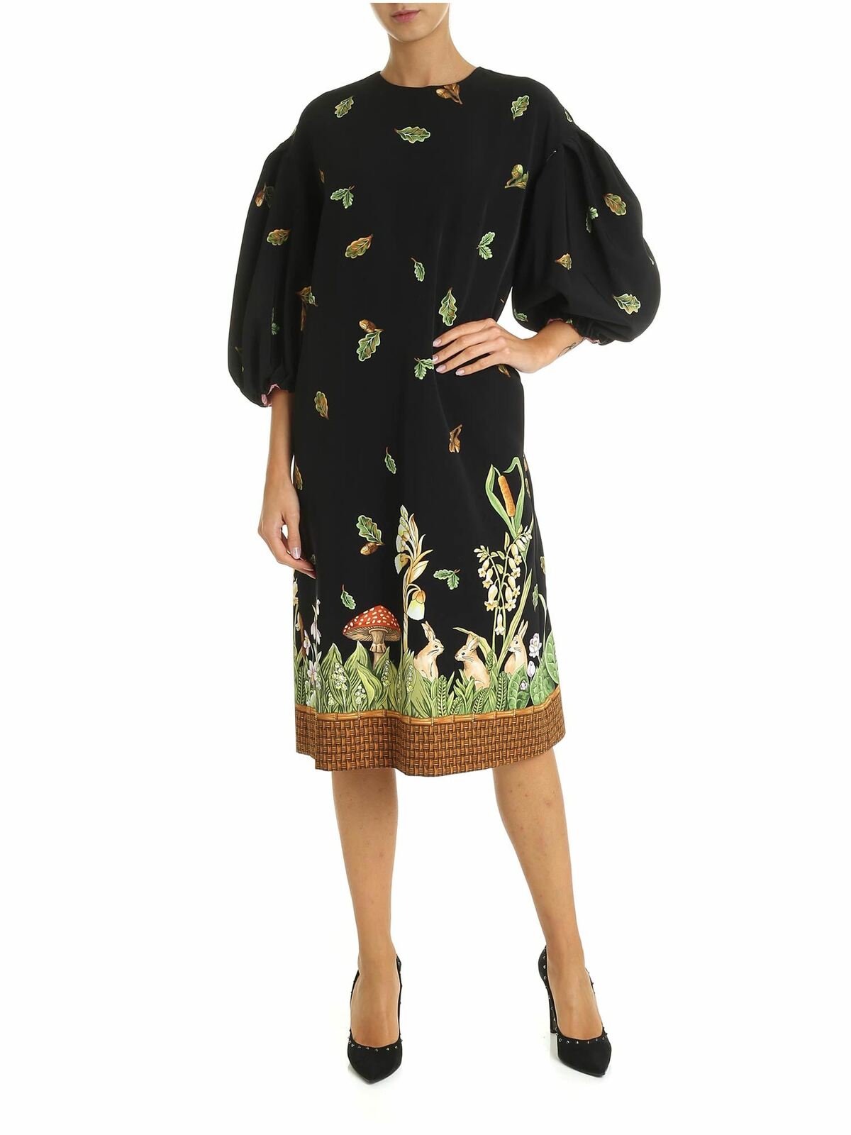 Forest print dress in black