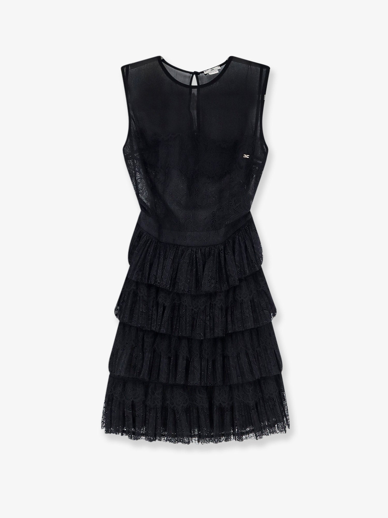 Crystal-Monogram Lace Dress — Black