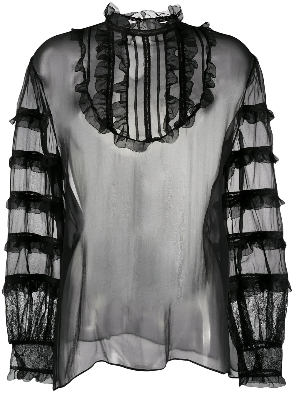 Ruffled Sheer Organza Blouse — Black