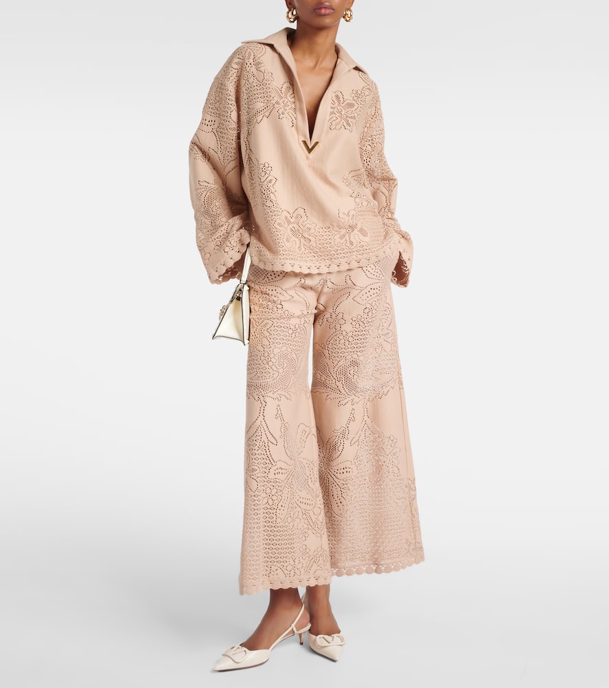 Guipure lace wide-leg pants